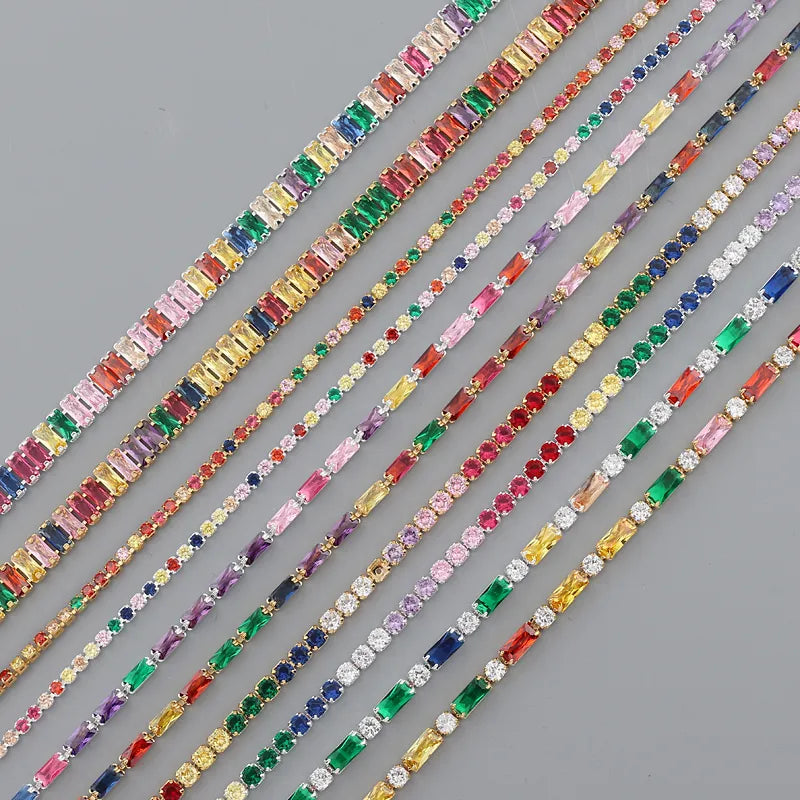 NEWESThigh quality rainbow baguetee cz bar geometric Pendant & Necklaces colorful crystal Gold filled women fashion choker gifts - Giftcare 