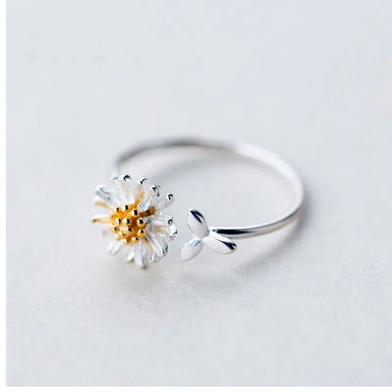 Vintage Daisy Flower Rings For Women Korean Style Adjustable Opening Finger Ring Bride Wedding Engagement Statement Jewelry Gif - Giftcare 