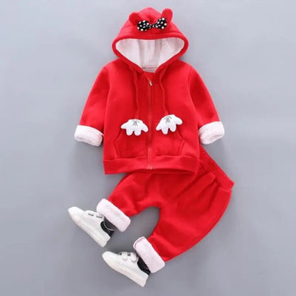 Thick Warm Girls Clothing Set Winter Plush Cotton Outfit For Baby Hoodies Jacket Pants Kids Casual Suit Toddler Boy Wearing - Giftcare 