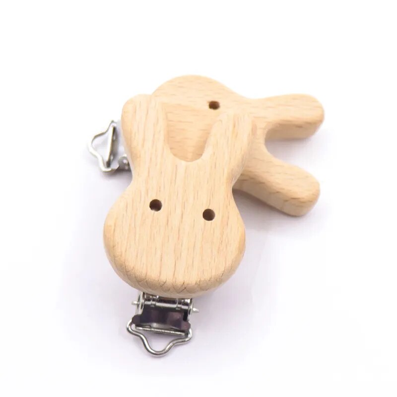 5PCS Wooden Rabbit Pacifier Clip Baby Accessories Wooden Animal Pacifier Metal Holder Elephant Pacifier Wooden Baby Teeth - Giftcare 