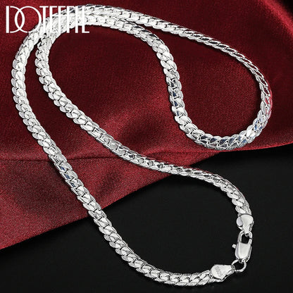 DOTEFFIL 925 Sterling Silver 8/16/18/20/22/24 Inch 6mm Side Chain Necklace Bracelet For Woman Men Fashion Charm Wedding Jewelry.Free shipping