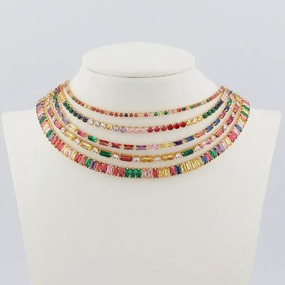 NEWESThigh quality rainbow baguetee cz bar geometric Pendant & Necklaces colorful crystal Gold filled women fashion choker gifts - Giftcare 