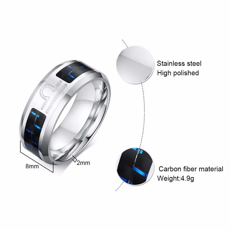 Vnox Twelve Constellations Rings for Men Women 8mm Stainless Steel Anel Male Classic Carbon Fiber 12 Horoscope Ring - Giftcare 
