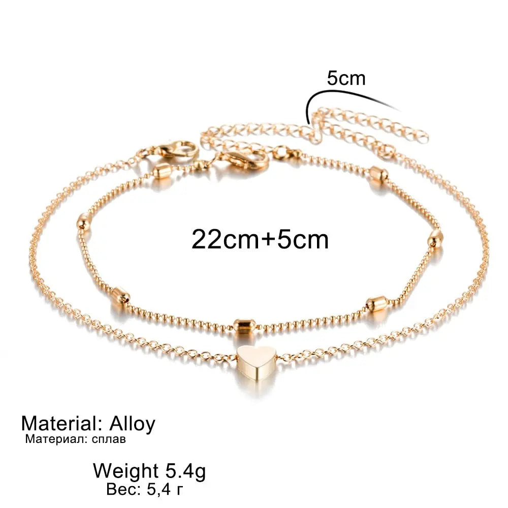 Simple Heart Female Anklets Barefoot Crochet Sandals Foot Jewelry - Giftcare 