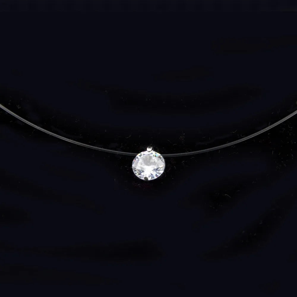 Poputton Female Transparent Fishing Line Necklace Silver Plated Invisible Chain Women Rhinestone Choker Necklace Collier Femme.Free Shipping