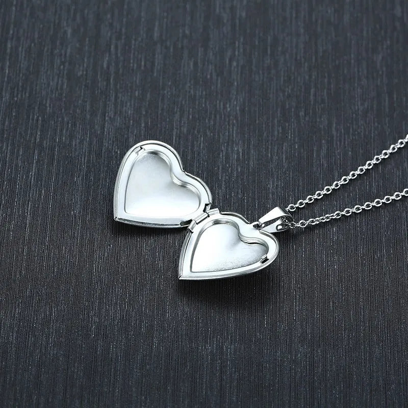 Vnox Light Heart Locket Pendants for Women Men Openable Photo Frame Glossy Stainless Steel Necklaces Family Love Collar - Giftcare 