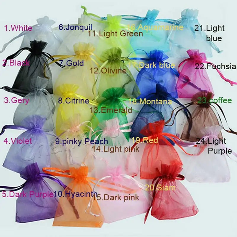 100pcs 24 Colors Jewelry Packaging Bag 5*7 7*9 9*12 10*15cm Organza Bags Gift Storage Wedding Drawstring Pouches Wholesales - Giftcare 