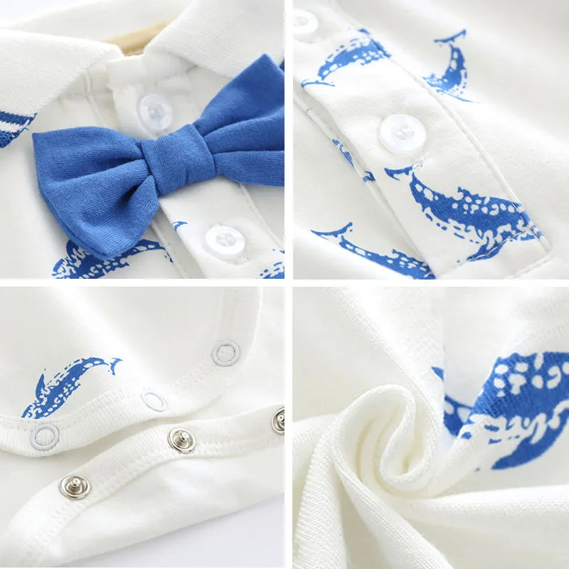 0-2Y Summer Newborn Baby Boy Romper Clothes set Little Shark T-shirt Overalls +Blue Shorts Outfits Clothes Baby Clothing Set - Giftcare 