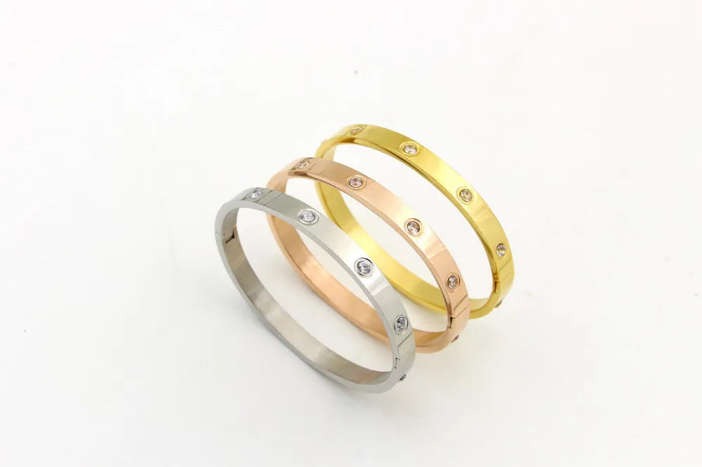 Beautiful Lovers Bracelets Woman Bracelets Stainless Steel Bangles and Bangles Cubic Zirconia Golden Woman Jewelry Gifts - Giftcare 