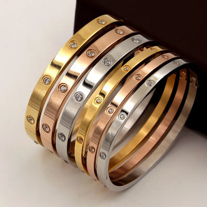 Beautiful Lovers Bracelets Woman Bracelets Stainless Steel Bangles and Bangles Cubic Zirconia Golden Woman Jewelry Gifts - Giftcare 