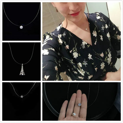 Female Transparent Fishing Line Necklace Invisible Women Rhinestone Chain Necklaces Female Gift.Free Shipping - Giftcare 