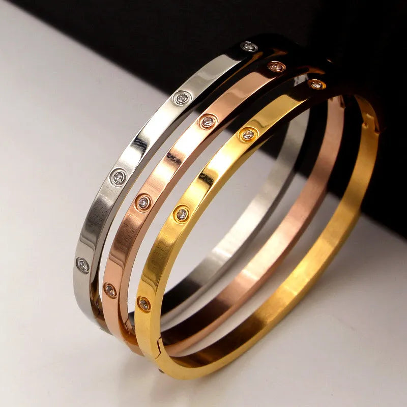 Beautiful Lovers Bracelets Woman Bracelets Stainless Steel Bangles and Bangles Cubic Zirconia Golden Woman Jewelry Gifts - Giftcare 