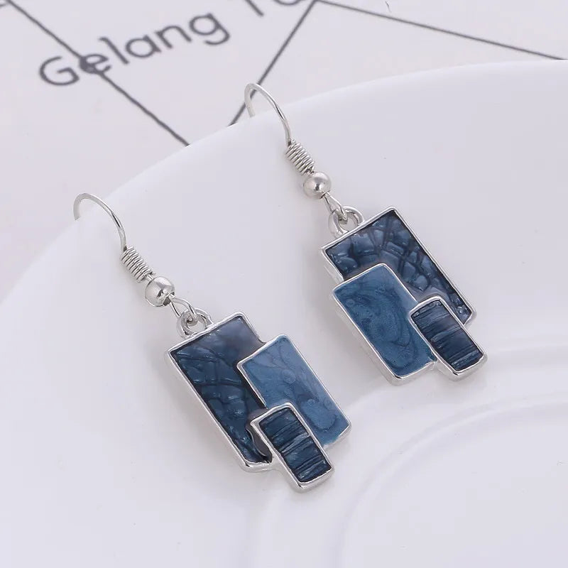 Bohemian Enamel Jewelry Sets For Women Silver Plated Geometric Big Gem Pendant Necklace And Earrings Set Wholesle Jewelry Set - Giftcare 