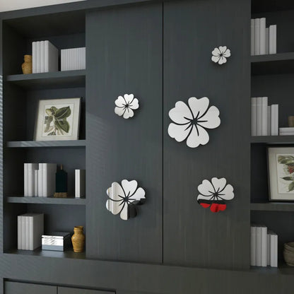 5 pcs Flower Pattern Wall Sticker Home Decor 3D Wall Decal Art DIY Mirror Wall Stickers Living Room Decoration Silver/Gold - Giftcare 