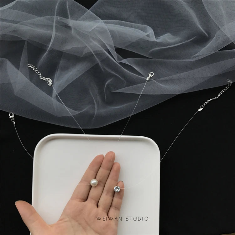 Female Transparent Fishing Line Necklace Invisible Women Rhinestone Chain Necklaces Female Gift.Free Shipping - Giftcare 