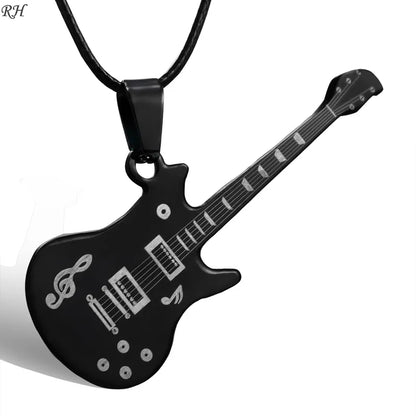 Fashion 316L Stainless Steel Guitar Necklace For Men Pendants Leather Chain Men Necklaces - Giftcare 