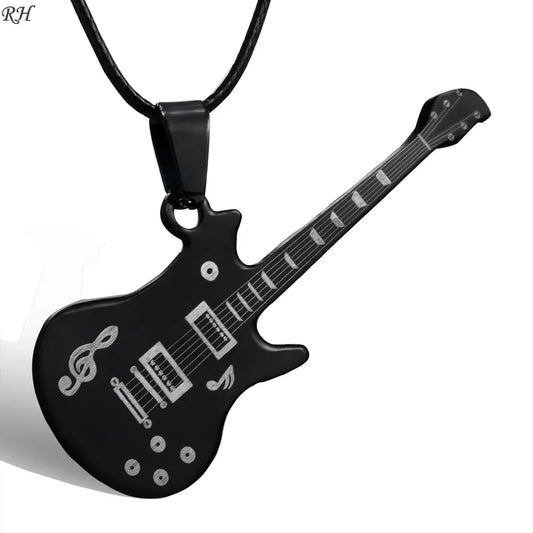 Fashion 316L Stainless Steel Guitar Necklace For Men Pendants Leather Chain Men Necklaces - Giftcare 