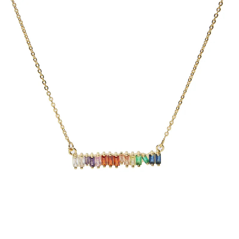 NEWESThigh quality rainbow baguetee cz bar geometric Pendant & Necklaces colorful crystal Gold filled women fashion choker gifts - Giftcare 