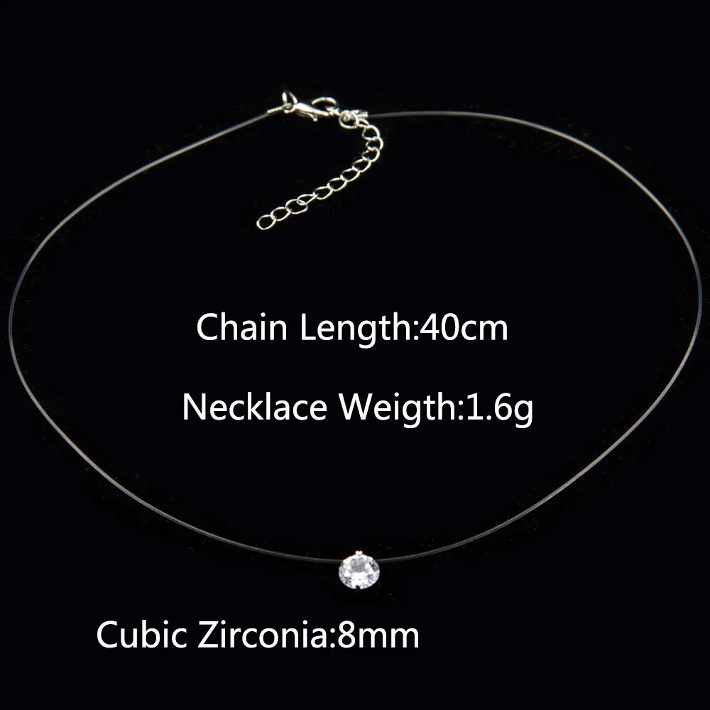 Poputton Female Transparent Fishing Line Necklace Silver Plated Invisible Chain Women Rhinestone Choker Necklace Collier Femme.Free Shipping