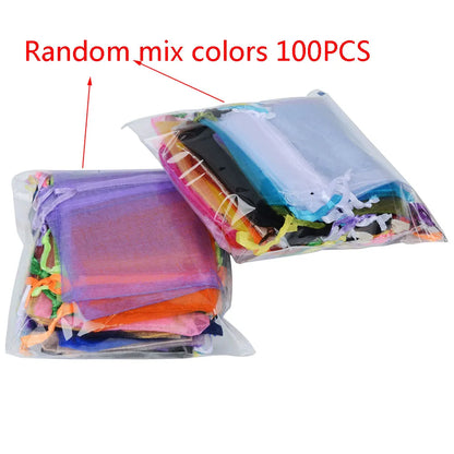100pcs 24 Colors Jewelry Packaging Bag 5*7 7*9 9*12 10*15cm Organza Bags Gift Storage Wedding Drawstring Pouches Wholesales - Giftcare 