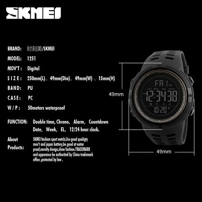 SKMEI Brand Men Sports Watches Fashion Chronos Countdown Waterproof LED Digital Watch Man Military Wrist Watch Relogio Masculino - Giftcare 