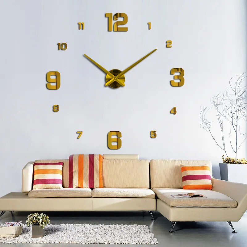 New Real Metal 3D DIY Acrylic Mirror Wall Clock Watch Clocks Home Decoration Modern Needle Quartz Stickers - Giftcare 