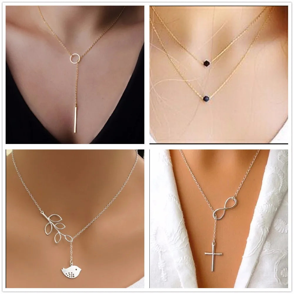 Inifity Heart Owl Crystal Cross Leaf Minimalist Clavicle Pendants Necklaces For Women Jewelry Bird Pearl Chain Neck Collares.Free Shipping - Giftcare 