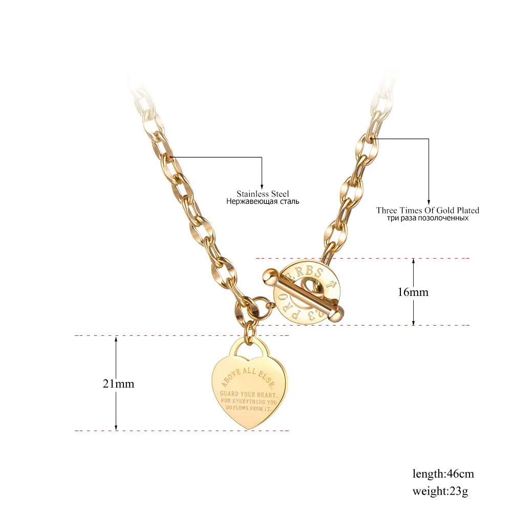 Lokaer Titanium Stainless Steel Heart Charm Pendant Necklaces Jewelry Classic Love Bible Proverbs 4:23 O-Chain Necklace N19085 - Giftcare 