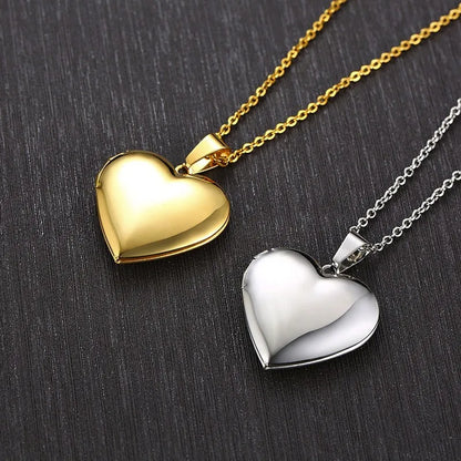 Vnox Light Heart Locket Pendants for Women Men Openable Photo Frame Glossy Stainless Steel Necklaces Family Love Collar - Giftcare 