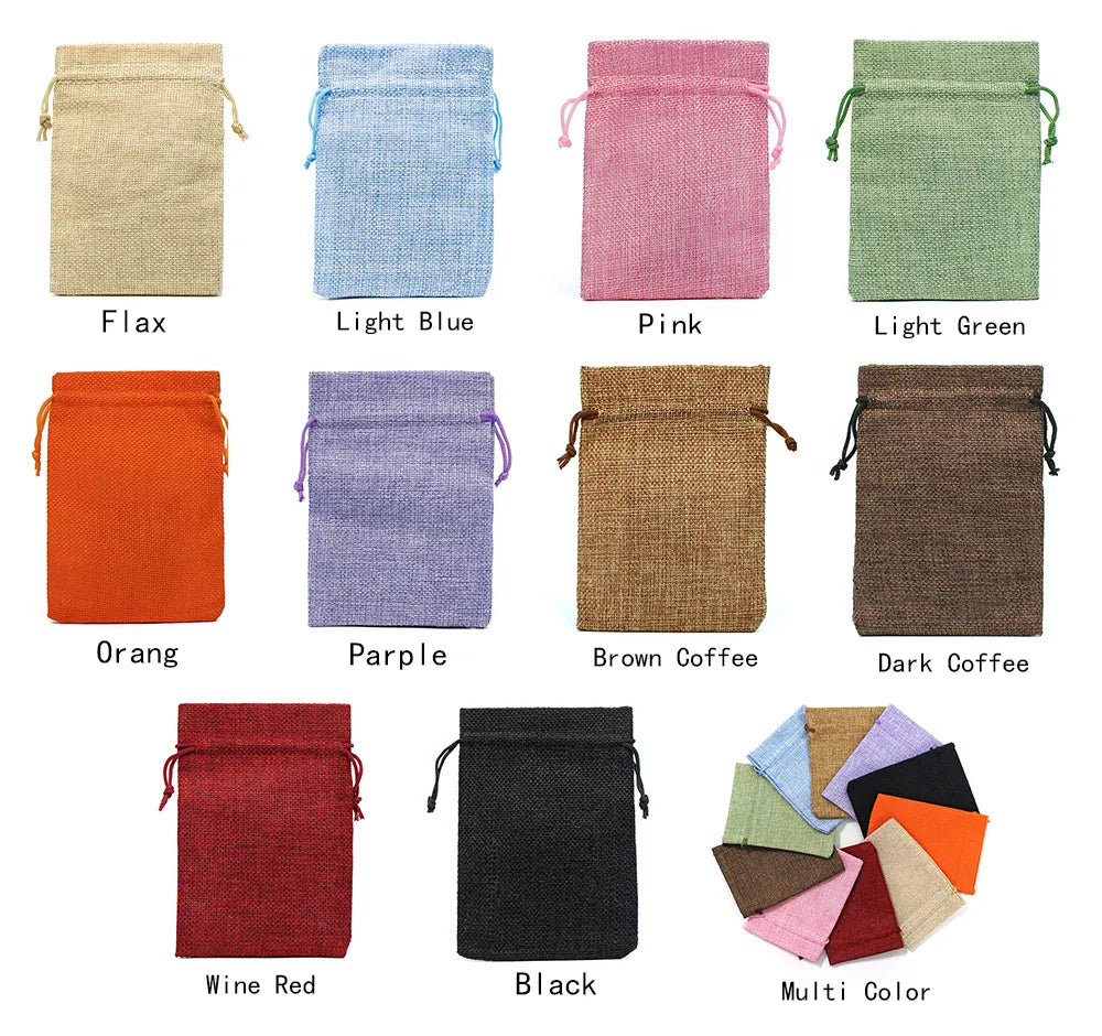 50Pcs/Lot Drawstring Natural Burlap Bag Jute Gift Bags Multi Size Jewelry Packaging Wedding Bags with Candy Bag Can Custom Logo - Giftcare 