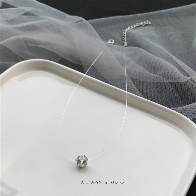 Female Transparent Fishing Line Necklace Invisible Women Rhinestone Chain Necklaces Female Gift.Free Shipping - Giftcare 