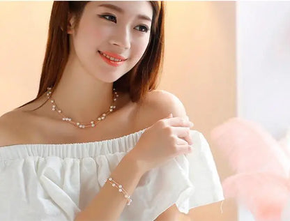 Imitation Pearl Jewelry Set Simulated Pearl Double Layer Women Earrings Necklace Bracelet Sets for Wedding N271 - Giftcare 