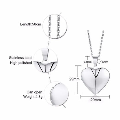 Vnox Light Heart Locket Pendants for Women Men Openable Photo Frame Glossy Stainless Steel Necklaces Family Love Collar - Giftcare 