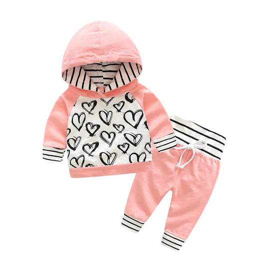 top and top Baby Clothing Set Autumn Spring Newborn Baby Boy Girl Clothes Hooded Tops+Flowers Pants 2PCS Pullovers Infant Outfit - Giftcare 