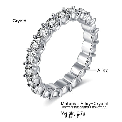 IPARAM Fashion Silver Color Rhinestone Zircon Ring Women Elegant Simple Round Mosaic Crystal Wedding Jewelry Ring 6/7/8/9/.Free Shipping