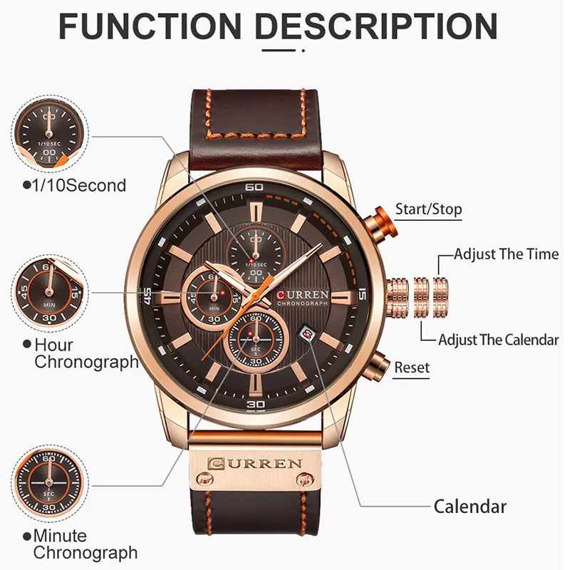 Top Brand Luxury Chronograph Quartz Watch Men Sports Watches Military Army Male Wrist Watch Clock CURREN relogio masculino - Giftcare 