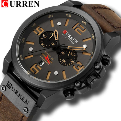CURREN Mens Watches Top Luxury Brand Waterproof Sport Wrist Watch Chronograph Quartz Military Genuine Leather Relogio Masculino - Giftcare 