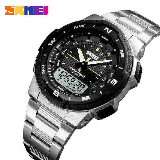 SKMEI Watch Men's Watch Fashion Sport Watches Stainless Steel Strap Mens Watches Stopwatch Chronograph Waterproof Wristwatch Men - Giftcare 