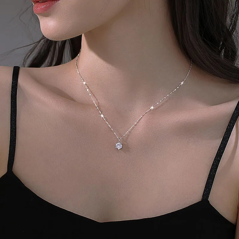 New Trendy 925 Sterling Silver AAA Zircon Choker Necklaces Simple Shiny Diamond CZ Pendants For Women Fine Jewelry NK126 - Giftcare 