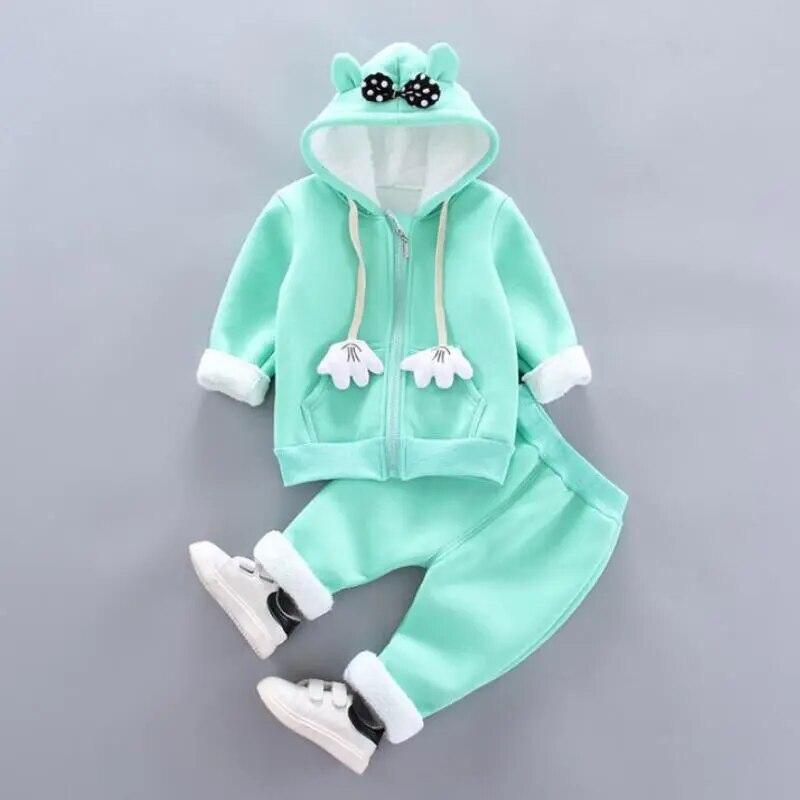 Thick Warm Girls Clothing Set Winter Plush Cotton Outfit For Baby Hoodies Jacket Pants Kids Casual Suit Toddler Boy Wearing - Giftcare 