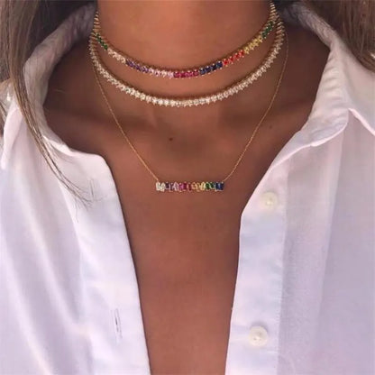 NEWESThigh quality rainbow baguetee cz bar geometric Pendant & Necklaces colorful crystal Gold filled women fashion choker gifts - Giftcare 