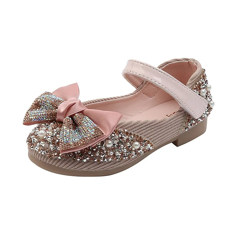 New Children Leather Shoes Rhinestone Bow Princess Girls Party Dance Shoes Baby Student Flats Kids Performance Shoes D785 - Giftcare 