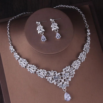 Gorgeous Silver Color Crystal Bridal Jewelry Sets Fashion Tiaras Crown Earrings Choker Necklace Women Wedding Dress Jewelry Set - Giftcare 