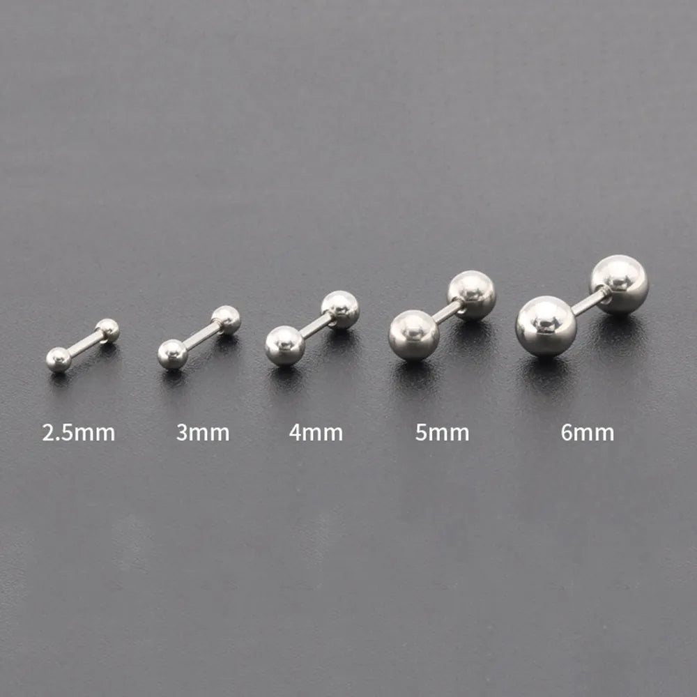 1Pair Medical Titanium Steel Stud Earring Small Ball Screws Small Earrings Ear Bone Nail Lip Piercing Body Jewelry - Giftcare 