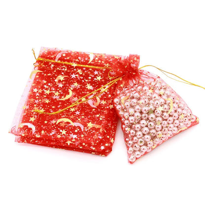 100pcs/bag  Moon Star Organza  7x9 9x12cm Small Christmas Drawstring Gift Bag Charm Jewelry Packaging Bags & Pouches - Giftcare 