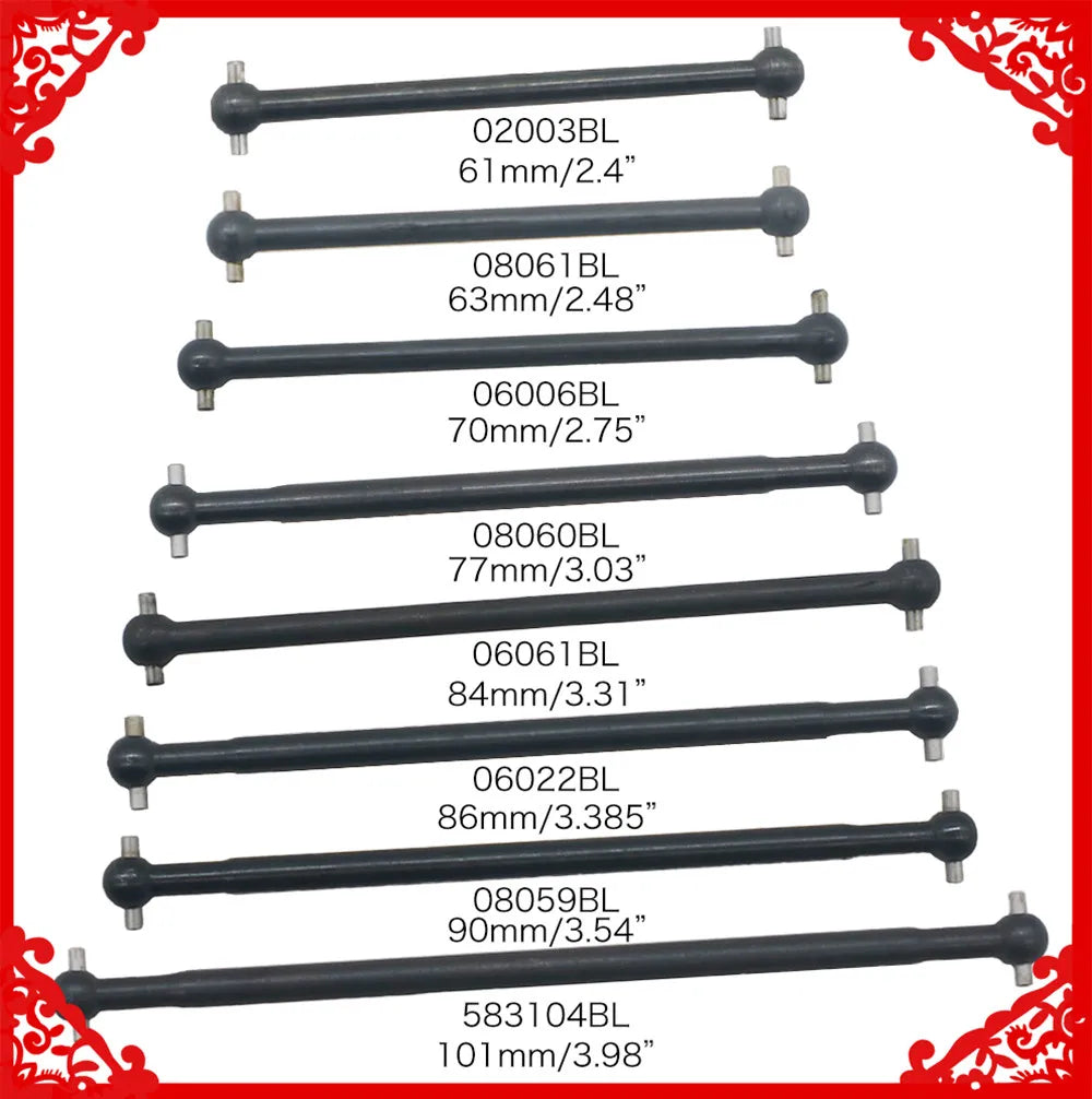 2pcs/set Steel Metal RC Car Drive Shaft Dogbone Overall Length 61mm 63mm 70mm 77mm 84mm 87mm 89.5mm 100mm hsp Wltoy Redcat