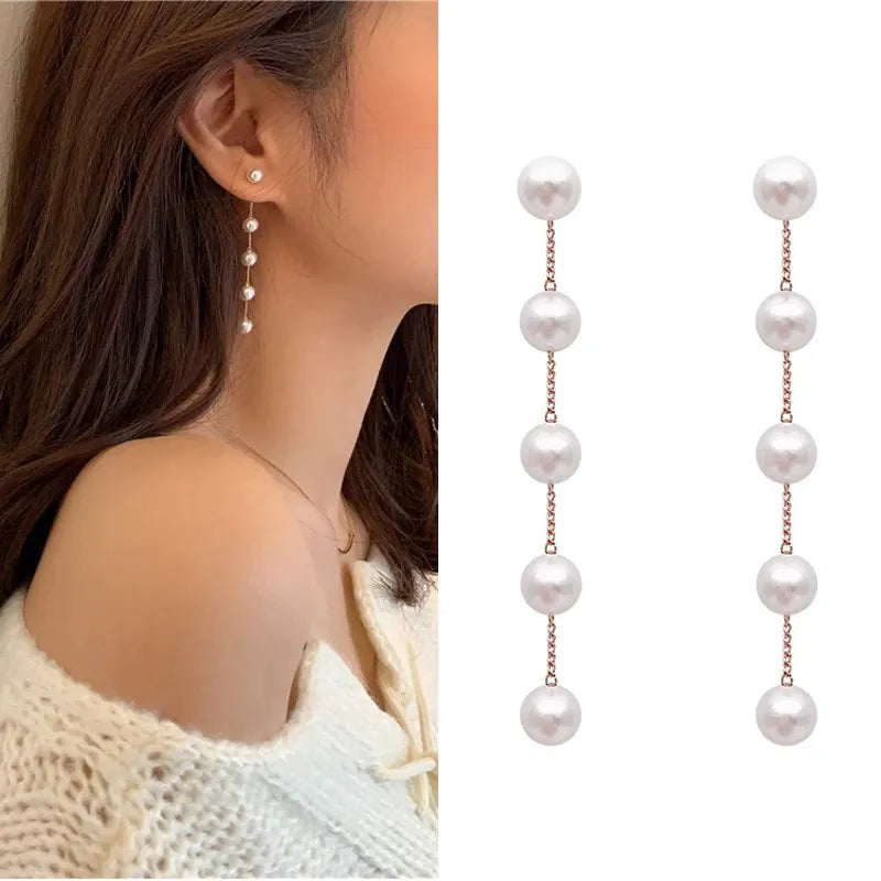 Trend Simulation Pearl Long Earrings Female Moon Star Flower Rhinestone Wedding Pendant Earrings Fashion Korean Jewelry Earrings - Giftcare 