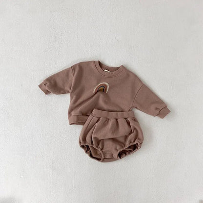 MILANCEL baby clothes autumn baby hoodies and bloomer 2 pcs baby boys clothes set cute rainbow infant girls suit - Giftcare 