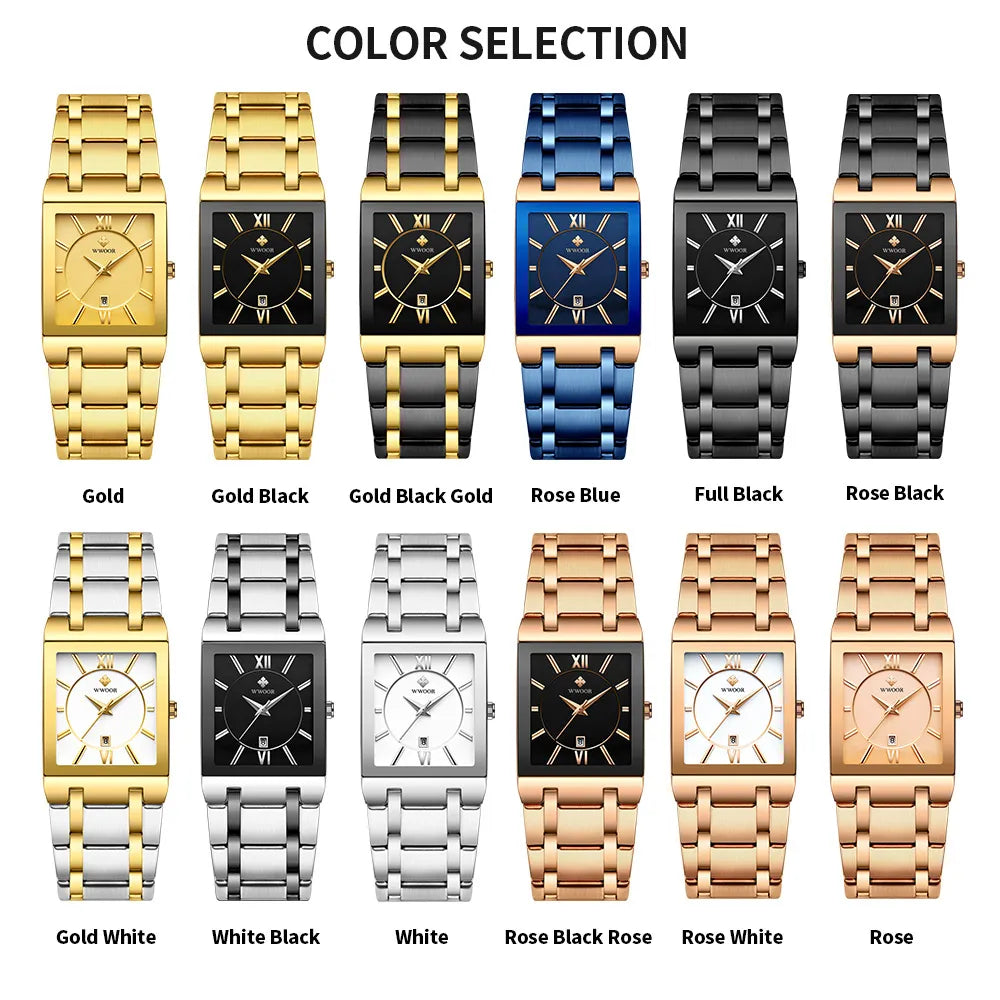 Relogio Masculino WWOOR Gold Watch Men Square Mens Watches Top Brand Luxury Golden Quartz Stainless Steel Waterproof Wrist Watch - Giftcare 