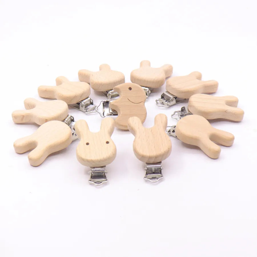 5PCS Wooden Rabbit Pacifier Clip Baby Accessories Wooden Animal Pacifier Metal Holder Elephant Pacifier Wooden Baby Teeth - Giftcare 